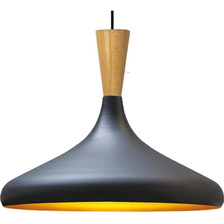 bamyum Champion Pendelleuchte, 35 cm Hängelampe aus Holz und Metall, E27 Fassung, moderne skandinavische Deckenlampe in Schwarz für Esstisch, Schlafzimmer, Wohnzimmer und Küche – Bild 4
