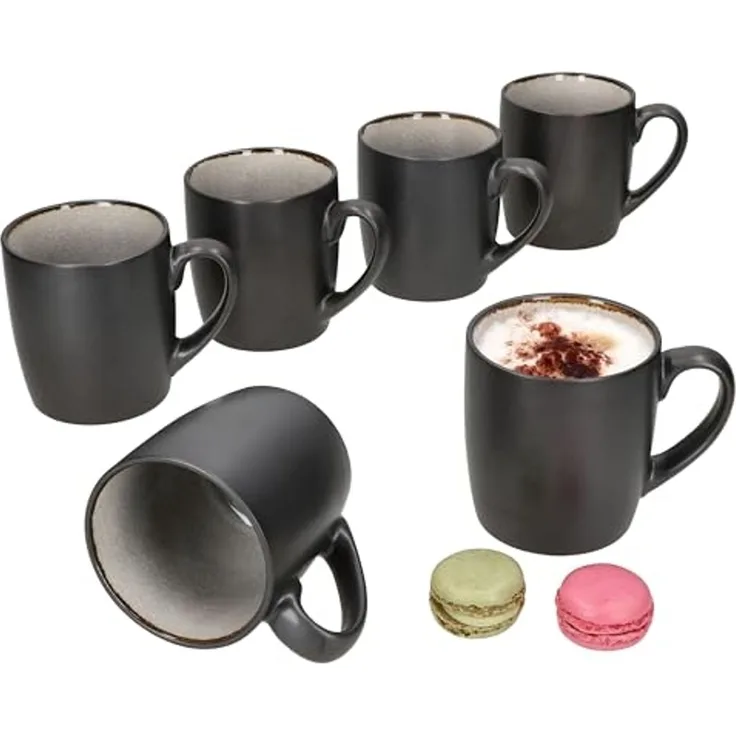 MamboCat Becher 6x Reactive Glaze Dark Cement Kaffeebecher 250ml Grau Teetassen Kupfer, Steingut