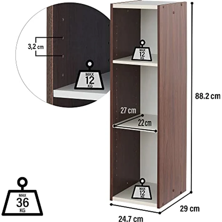 Iris Ohyama, Bücherregal mit 3 Ablagen, Set mit 2 Beistellmöbeln, Design, Modular, Büro, Schlafzimmer, Wohnzimmer - UB-9025 - Braun – Bild 4
