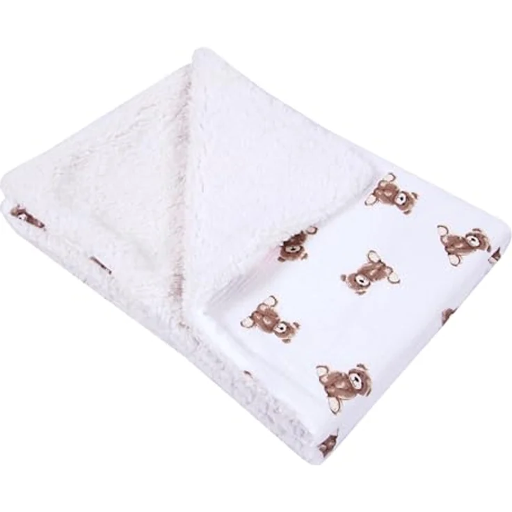 BabyLux Kinderbettdecke Musselin & Teddy Kuscheldecke 100x75 cm – Zweiseitig für Kinderwagen, TD6 - Bärchen – Bild 9