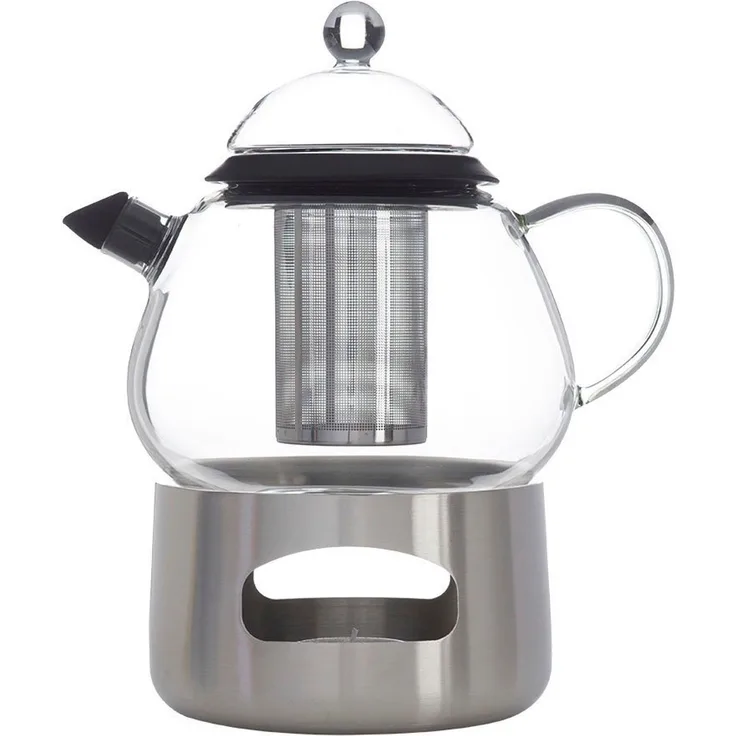 SABATIER International Teekanne Brasserie, 1,2 l, (Set, 4-St, 1x Teekanne, 1x Edelstahl Sieb, 1x Glasdeckel, 1x Edelstahl Rechaud), 1,2 L Fassungsvermögen, abnehmbares Sieb, inkl. Rechaud aus Edelstahl