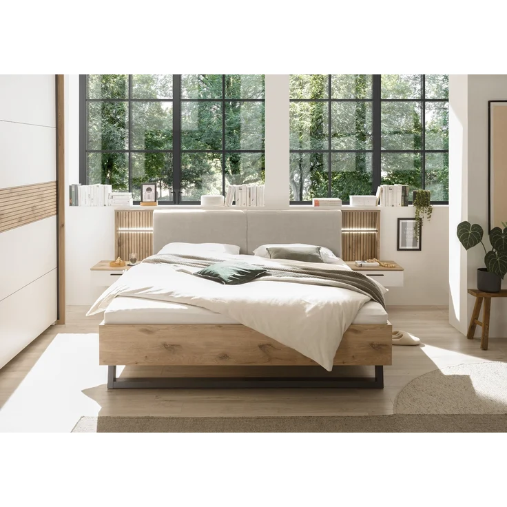 Schlafzimmer-Set >Daria< (4-teilig) Schrank, Passepartout, Bett, Kommode, Viking Oak / weiss – Bild 5