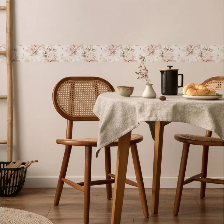 Muralo Bordüre Wandbordüre selbstklebend Blumen – Tapetenbordüre Wohnzimmer, floral, Pastellfarbene Pfingstrosen, 10x300 cm, abriebfest, abwischbar – Bild 3