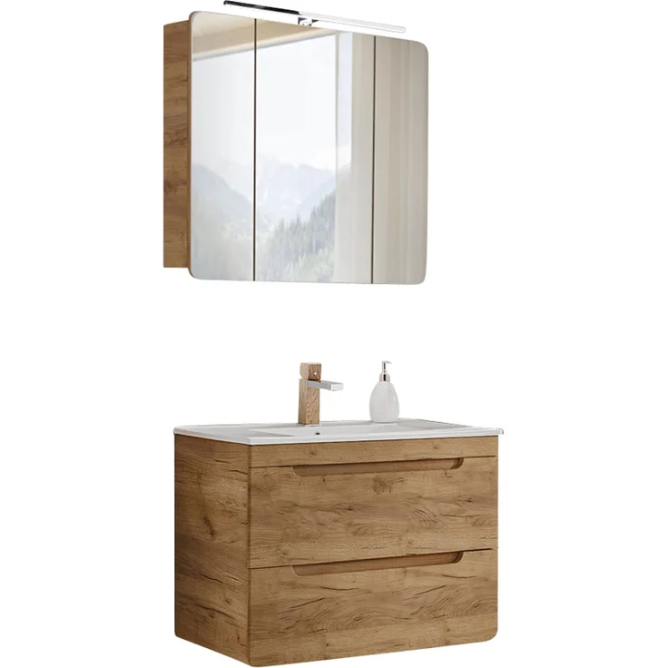 Waschtisch und Spiegelschrank Set LUTON-56-CRAFT in Wotan Eiche Nb, B/H/T ca. 81/200/46 cm – Bild 9
