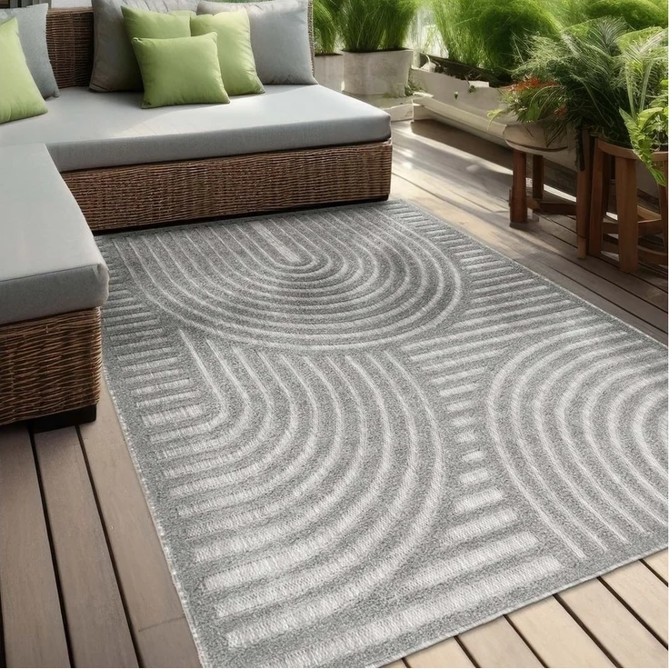TaraCarpet Teppich Indoor und Outdoor Teppich wetterfest Barcelona Wave Boho Style, rechteckig, Höhe: 10 mm, Wave Boho grau Wohnzimmer Schlafzimmer Esszimmer 80X150 – Bild 5