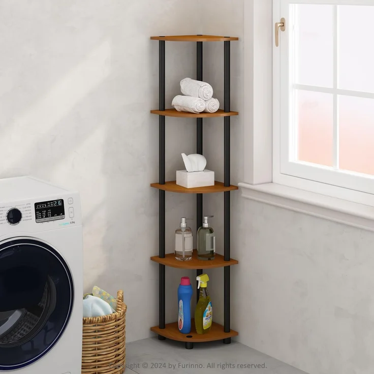 Furinno Turn-N-Tube Eckregal, 5-stufiges Eck-Display-Regal, Regaleinheit, für Organisation und Aufbewahrung, Wohnzimmer, Home Office, Garage, Schlafzimmer, Helle Kirsche