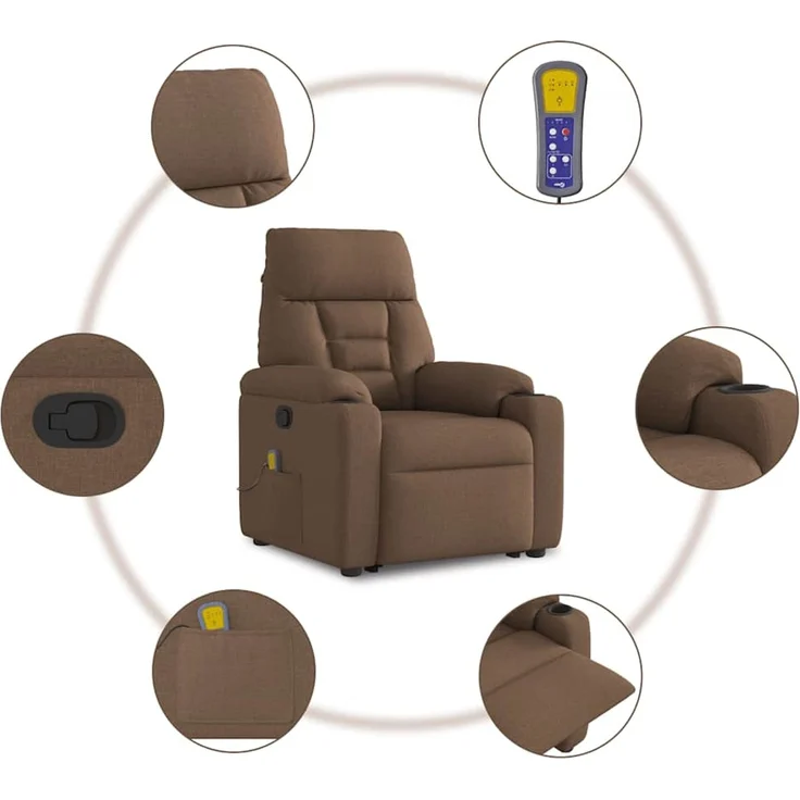 vidaXL Massagesessel mit Aufstehhilfe Braun Stoff 3303046 – Bild 10