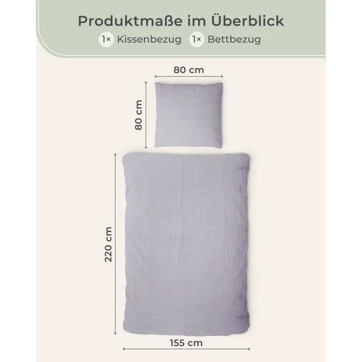 Laynenburg Bettwäsche Musselin aus 100% Baumwolle in 135x200 oder 155x220 cm, atmungsaktiv & bügelfrei – 2 lagig mit Reißverschluss & Haltebändern – Bild 3