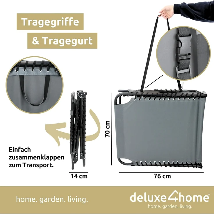 deluxe4home Gartenliege Sonnenliege 5-stufig Verstellbar I Liegestuhl Anthrazit Campingliege, Verstellbar – Bild 3