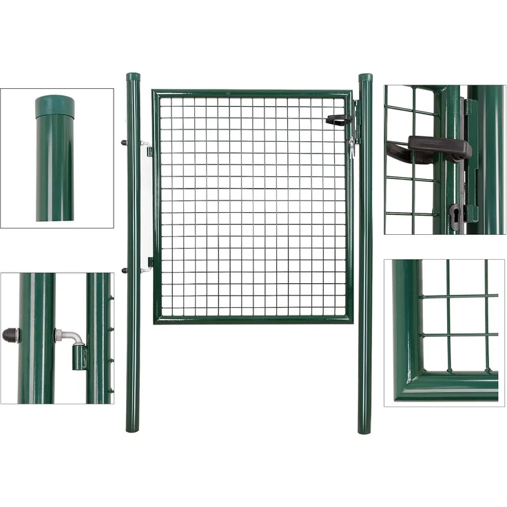 Songmics Gartentor, abschließbar, grün, 106x90 cm (Gitterplatte mit seitlichen Pfosten) – Bild 3