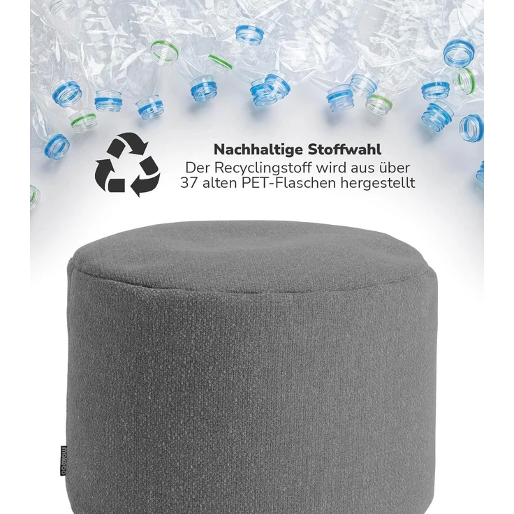 mokebo® Nachhaltiger Indoor Pouf 'Der Ruhepouf', aus Recyclingstoff, runder Sitzpouf & Beistelltisch mit EPS-Perlen Füllung, Made in Germany | Recyclingstoff in Grau – Bild 6