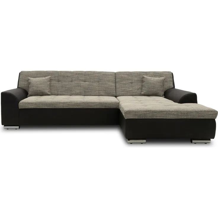 DOMO Collection Treviso, Ecksofa, Webstoff/Kunstleder weißgrau/schwarz, 240 x 178 cm