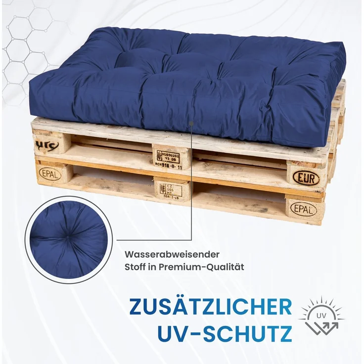 TexDeko® Garden Palettenkissen 120 x 80 x 18 cm wasserabweisend In- & Outdoor Premium Sitzkissen gesteppt Palettenauflage für Europaletten (7-TLG Set, Blau) – Bild 3