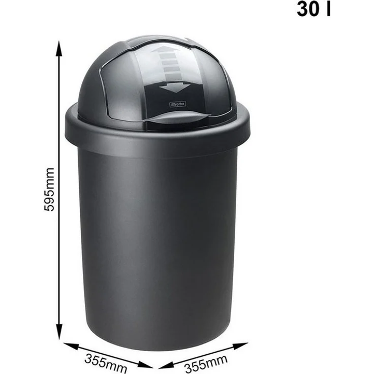 ROTHO Mülleimer Roll Bob runder Mülleimer 30l mit Deckel, Kunststoff (PP) – Bild 2