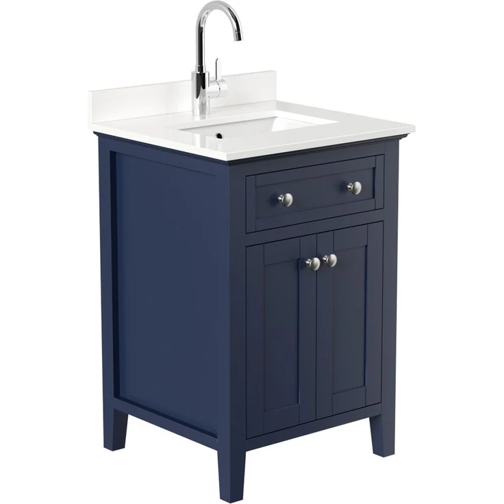 Landhaus Badmöbel Postigo 60 Quarz weiß montiert blau lackiert : Blau lackiert / Quarz weiss – Bild 5
