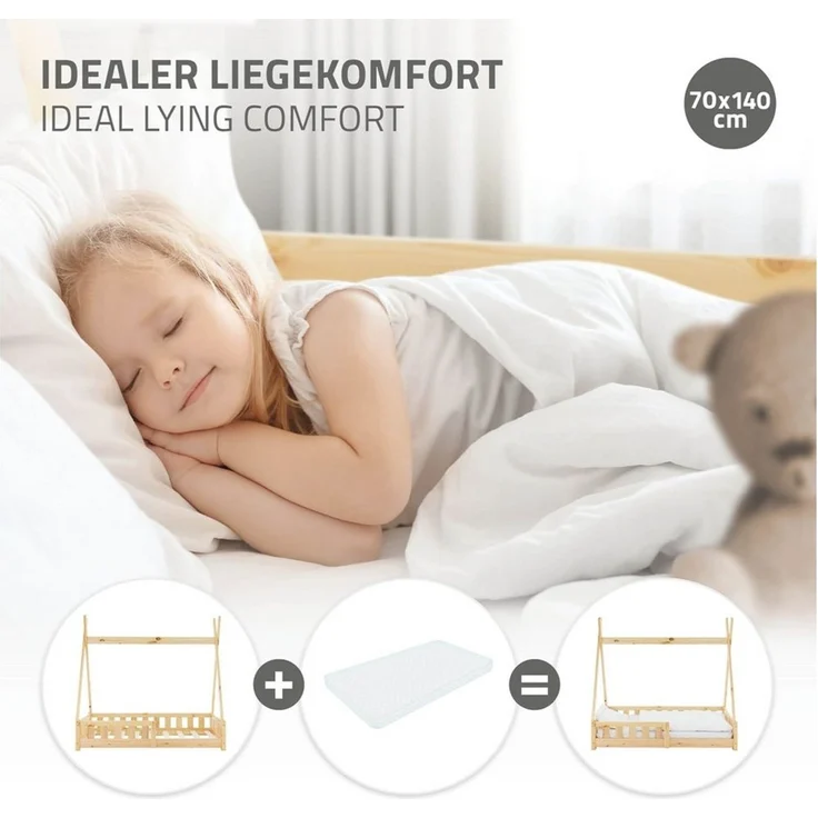 ML-DESIGN Spielbett Hausbett Tipi Zeltbett inkl. Lattenrost Bodenbett Kinder Himmelbett, Abenteuerbett mit Rausfallschutz Zelt Kinderbett Kiefer Kinderhaus – Bild 4