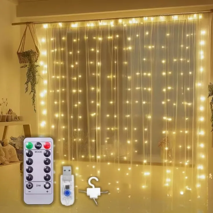 Montegoni Lichterkette 3x3M 300 LED Lichterkette, USB betrieben, Fernbedienung, 8 Modi mit warmweißem Licht und IP65 wasserdicht