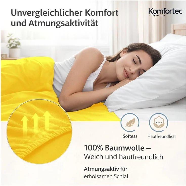 Komfortec Spannbettlaken Jersey Spannbettuch, 90x200, 140x200, 160x200, 180x200 oder 200x200 cm, 100% Baumwolle (135 g/m), Gummizug: Rundum, (1 Stück), OEKO-TEX® Standard 100 Zertifisiert, für Matratzen bis 25 cm Höhe – Bild 2