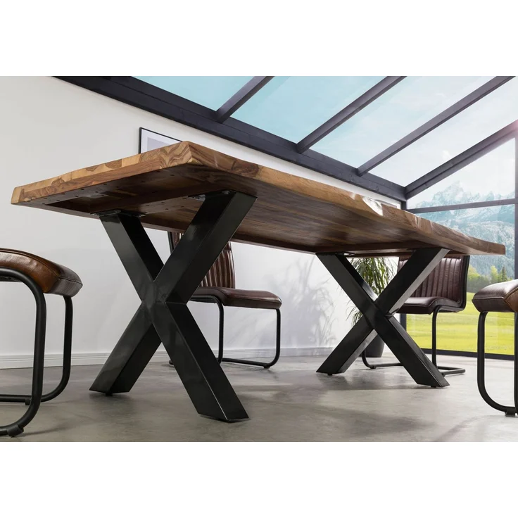 Baumtisch Sheesham 180x90x77 natur sandgestrahlt / X-Beine anthrazit glänzend FREEFORM 5 – Bild 3