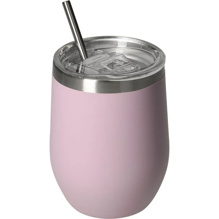 elasto Becher Weinbecher 350 ml Vinova Edelstahl Trinkbecher inkl. Strohhalm, robust, spülmaschinengeeignet, Sommer, Geschenk