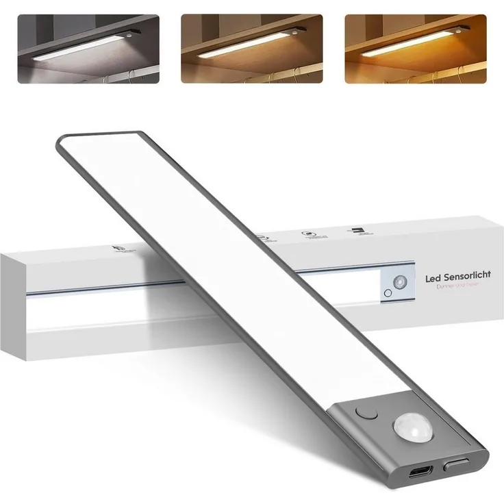 Fanttik LED Unterbauleuchte Schrankbeleuchtung Kabellos mit Bewegungsmelder und Lichtsensor, 23cm LED Leiste mit 900 mah Wiederaufladbarer Akku Farbwechsler, Warmweiß, Kaltweiß, Neutralweiß, 6000K 4000K 3000K Dimmbar Nachtlicht für Treppenbeleuchtung u...