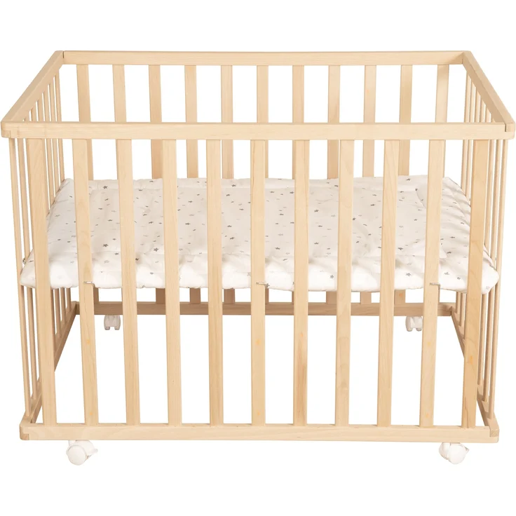 roba Laufgitter 75 x 100 cm mit Laufgittereinlage 'Sternenzauber grau' - Spielgitter inkl. Schutzeinlage und Rollen - Höhenverstellbar & Mobil - Holz natur – Bild 3