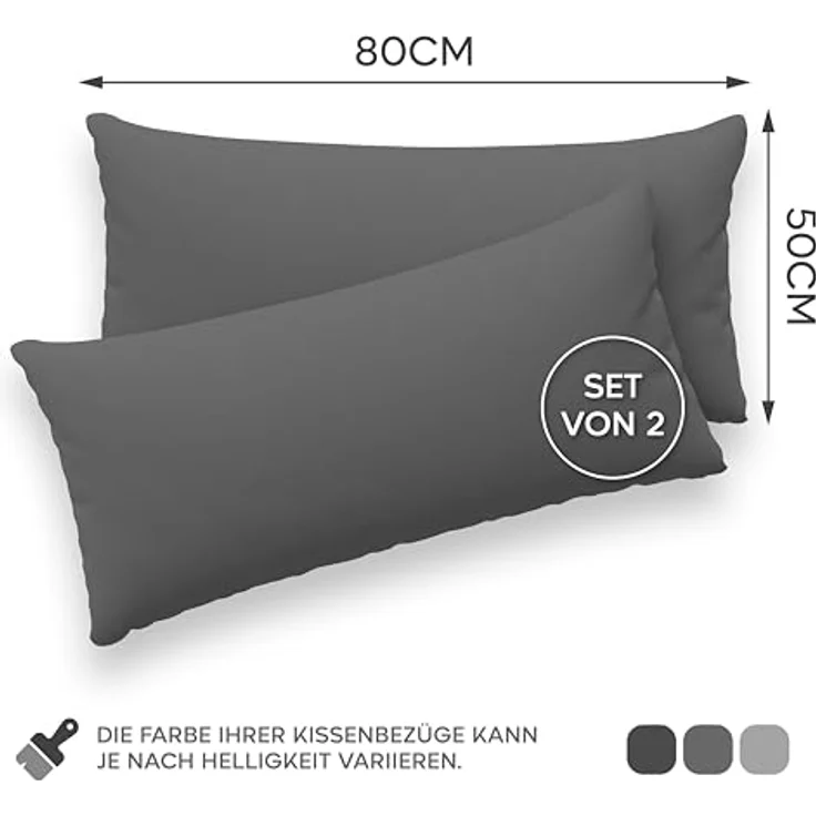Twinzen® Kissenbezug 50x80 (2er-Set) - 100% Jersey Baumwolle 150 GSM Kissenbezüge - Anthrazit - Für Kissenbezüge 50x80 cm - Kissenhülle - Kissenbezug mit Reißverschluss - Oeko-Tex Zertifiziert – Bild 3