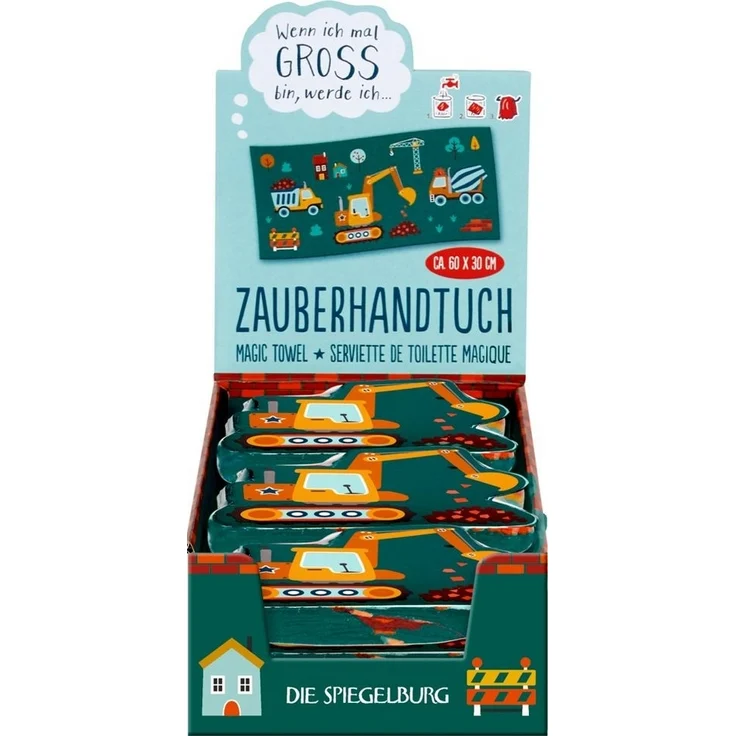 COPPENRATH DIE SPIEGELBURG Gästehandtuch Zauberhandtuch Bagger Ed. 2 - Wenn ich mal groß bin, Baumwolle (1-St), In Form gepresstes Handtuch, dass sich im Wasser entfaltet. – Bild 2