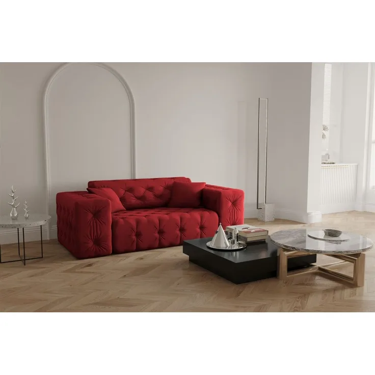 Sofa Designersofa CHANTAL 2-Sitzer in Stoff Opera Velvet Rubinrot