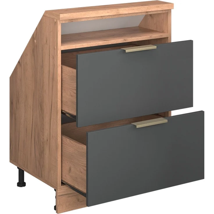 Küchenschrank für Dachschrägen R-Line Anthrazit-Gold/Goldkraft Eiche 60 cm mit 2 Schubladen Vicco – Bild 3