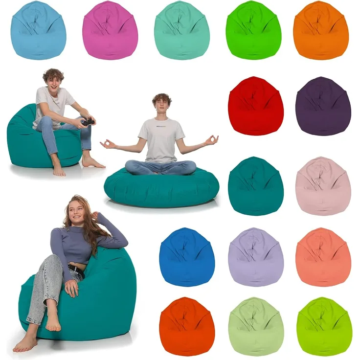 HomeIdeal - Sitzsack 2-in-1 Funktionen Bodenkissen für Erwachsene & Kinder - Gaming oder Entspannen - Indoor & Outdoor da er Wasserfest ist - mit EPS Perlen, Farbe:Türkis, Größe:130 cm Durchmesser