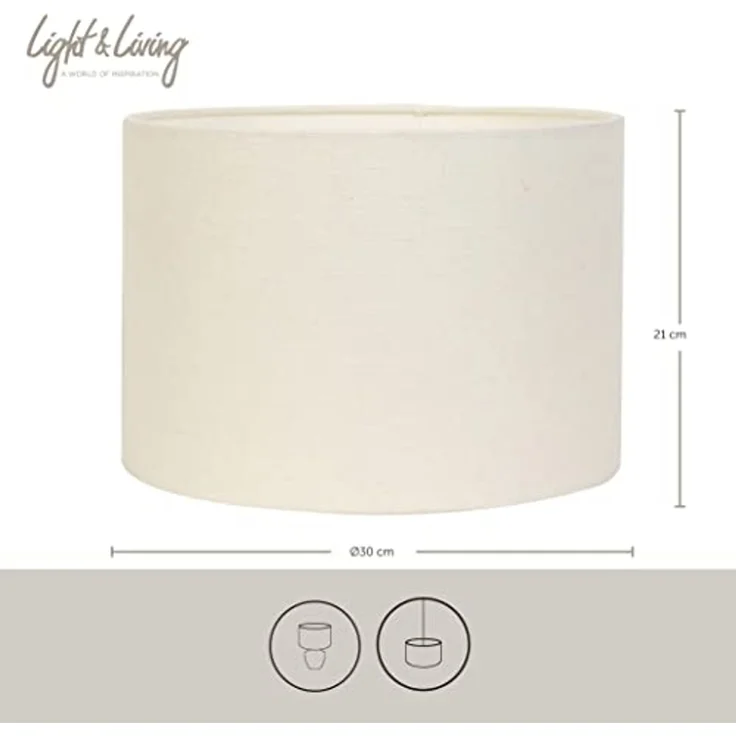 Light & Living Lampenschirm LIVIGNO, Ø 30 cm, Cremeweiß, Außenmaterial Stoff, Innenmaterial PVC, Halterung aus Metall – Bild 2