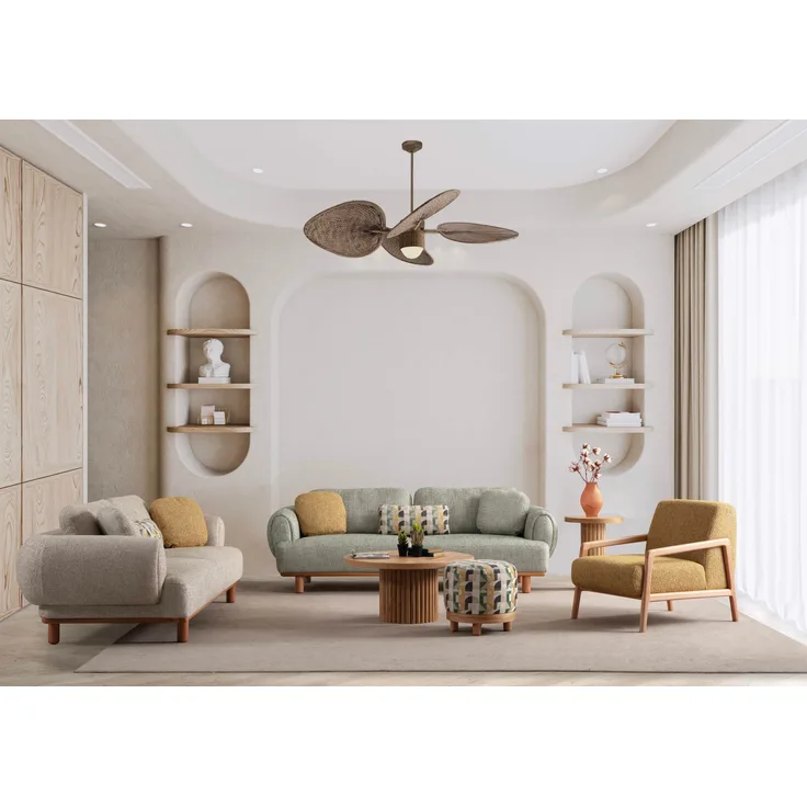 Sitzgruppe/Sofa Set - Wohnzimmergarnitur "Arborella" 3+3+1-Mintgrün/Beige/Gelb