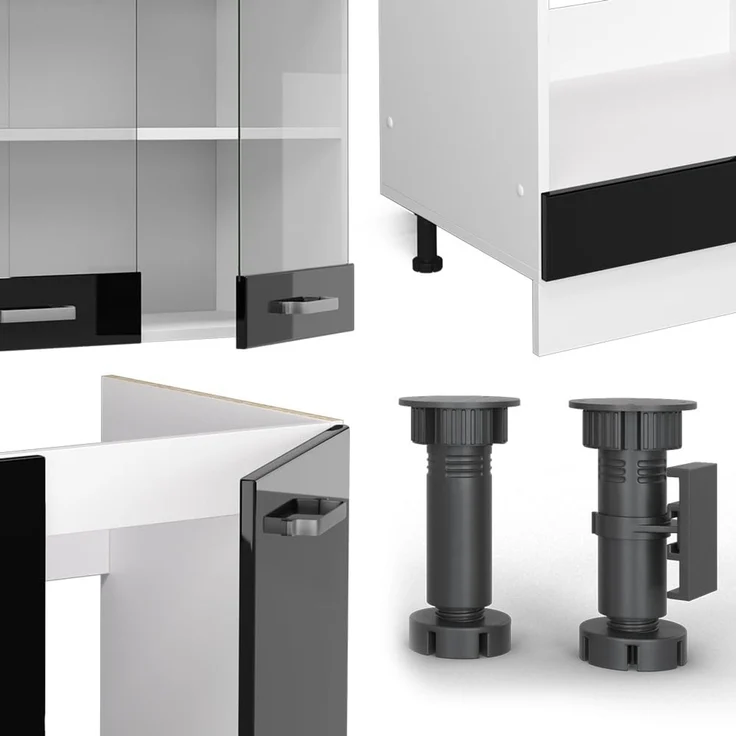 Eckküche R-Line Schwarz Hochglanz/Weiß 287 x 227 cm ohne Arbeitsplatte Vicco – Bild 5