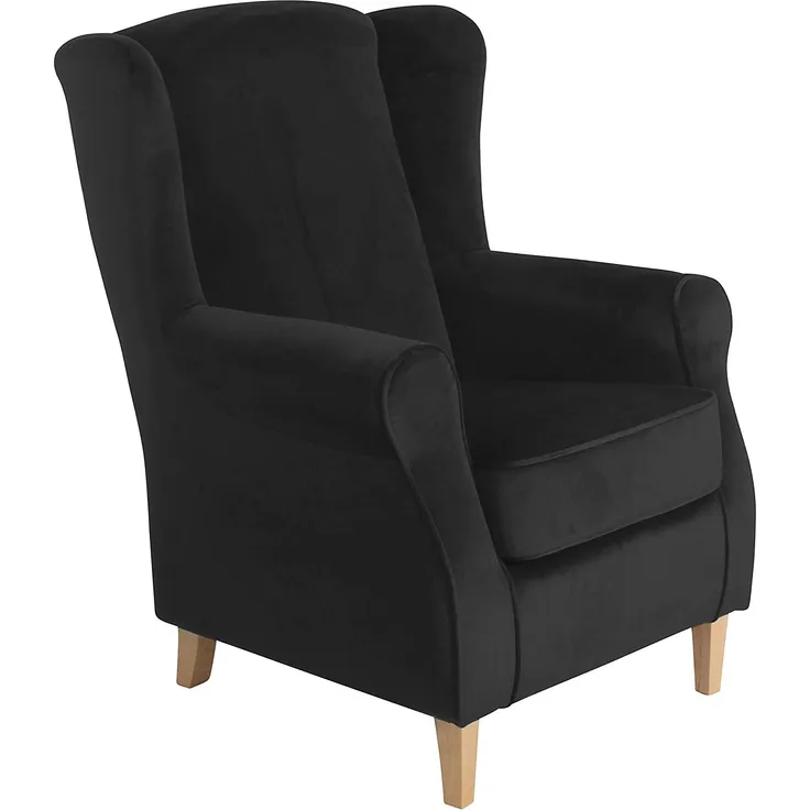 Lorris Ohrenbackensessel Samtvelours Schwarz Buche Natur