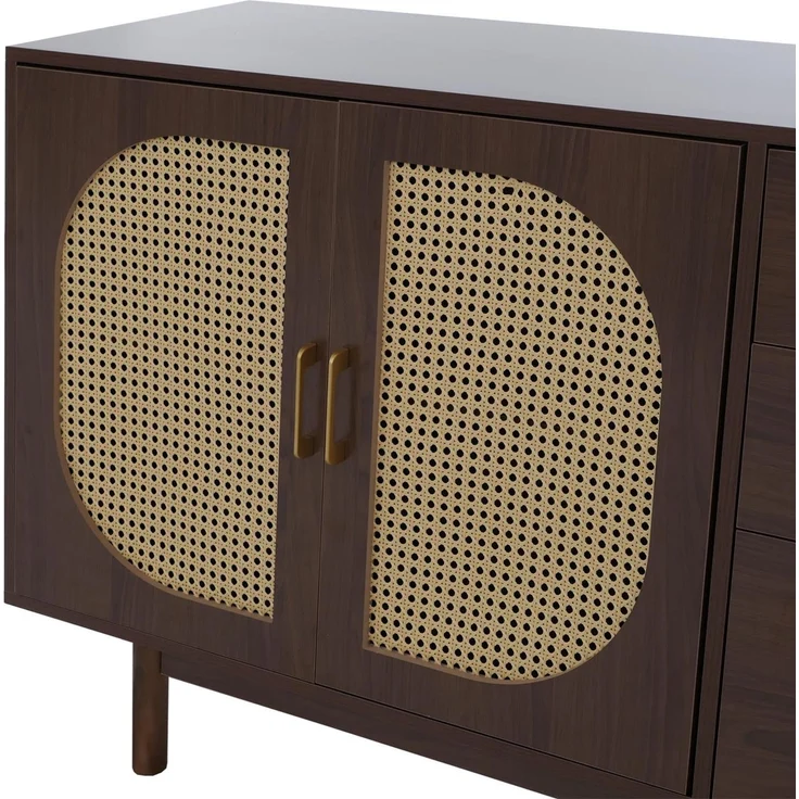 Sideboard HWC-P52, Schrank Kommode Highboard, Schubladen Staufächer, Poly-Rattan MDF Melamin 80x120x40cm ~ Walnuss-Optik – Bild 7