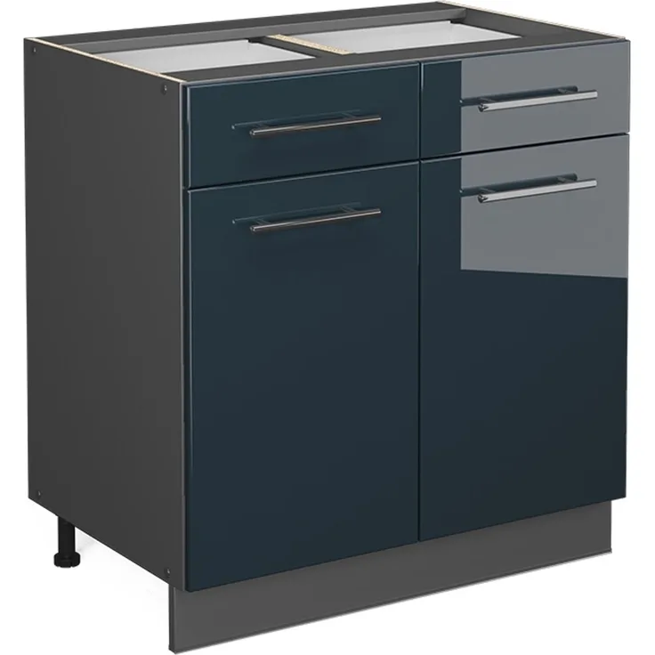 Küchenunterschrank Fame-Line Dunkelblau Hochglanz 80 cm ohne Arbeitsplatte Vicco