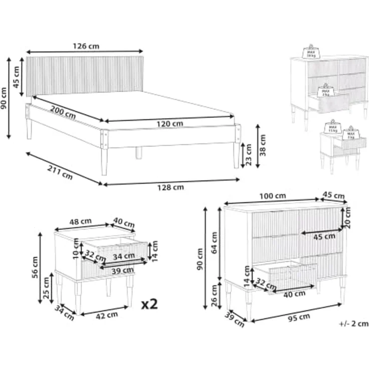Schlafzimmer Set Kiefernholz AMBAZAC 120 x 200 cm Hellbraun – Bild 3