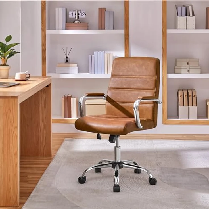 Yaheetech Bürostuhl ergonomischer Schreibtischstuhl, Drehstuhl mit Rollen, Bürohocker mit Armlehnen, Arbeitsstuhl mit Rückenlehne, Chefsessel Belastbar bis 130kg, Rostbraun – Bild 10
