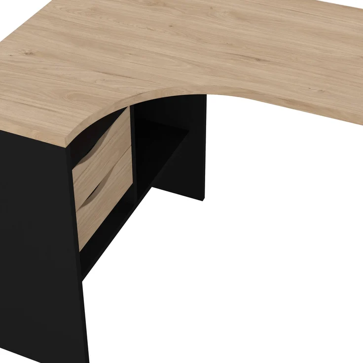 Dmora Schreibtisch Moire, Mehrzweckschreibtisch, Bürotisch für PC, Eckschreibtisch, 145x81 h77 cm, Schwarz und Eiche – Bild 8