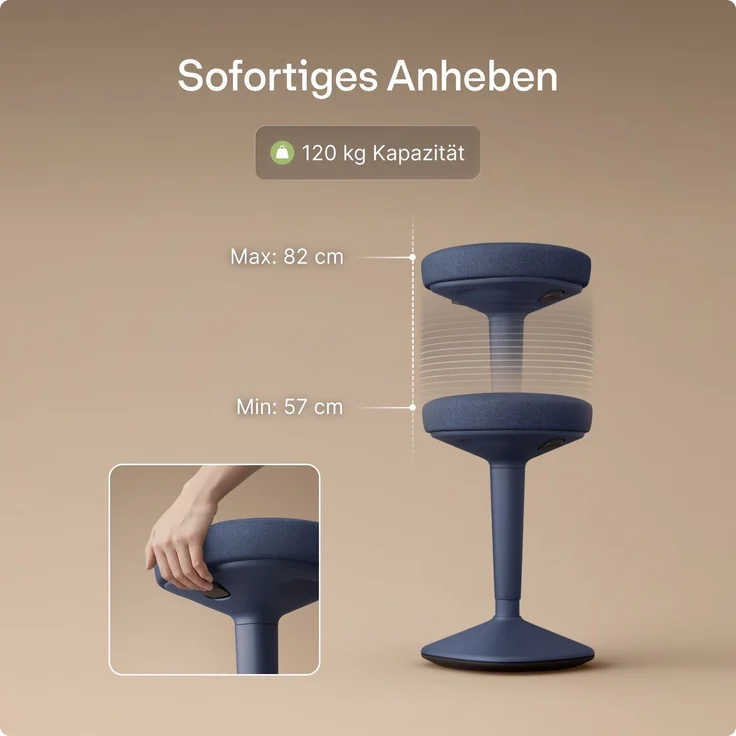Ergonomischer Balancehocker Desktronic – Höhenverstellbarer Stehhocker für Homeoffice & Stehschreibtisch, Aktivsitz-Hocker mit Wippfunktion, rutschfester Standfuß – Blau – Bild 7