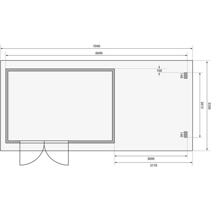 Gartenhaus Bastrup 8 - 670x297 cm mit Anbaudach 3,00 m, 28 mm Holz naturbelassen, Karibu – Bild 3