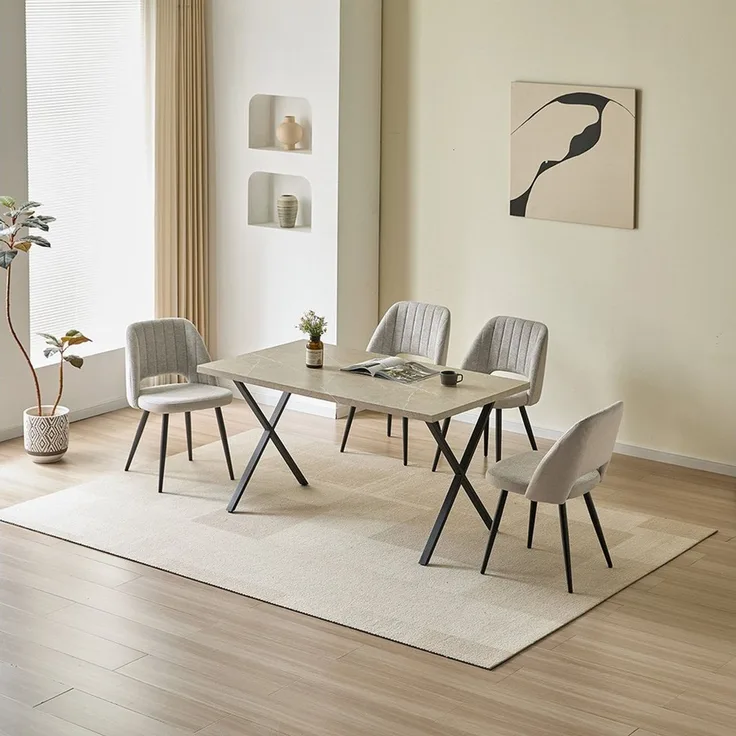 PPkrimnel Polsterstuhl Esszimmerstuhl mit vertikaler Steppung & ergonomischer Hohllehne (4 St), Chenille Wohnzimmerstuhl mit Metallbeinen, 4er-Set