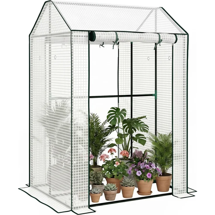 MELAYR, Gartengewächshaus mit 2 Abteilen und 2 Rolltoren – 0,8 m² Tomatengewächshaus, Weiß – Bild 1