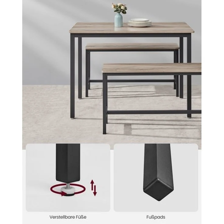 Vasagle Esstisch, Küchentisch-Set, 110 x 70 x 75 cm, mit 2 Bänken je 97 x 30 x 50 cm, Metallgestell, für Küche, Wohnzimmer, Esszimmer, Industrie-Design, von Songmics KDT070 – Bild 4