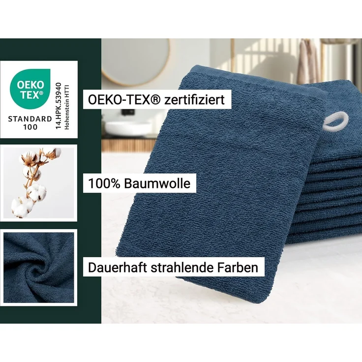 ZOLLNER 10er-Set Waschhandschuhe, Baumwolle, 16x21 cm, 400g/qm, marine (dunkelblau) – Bild 3