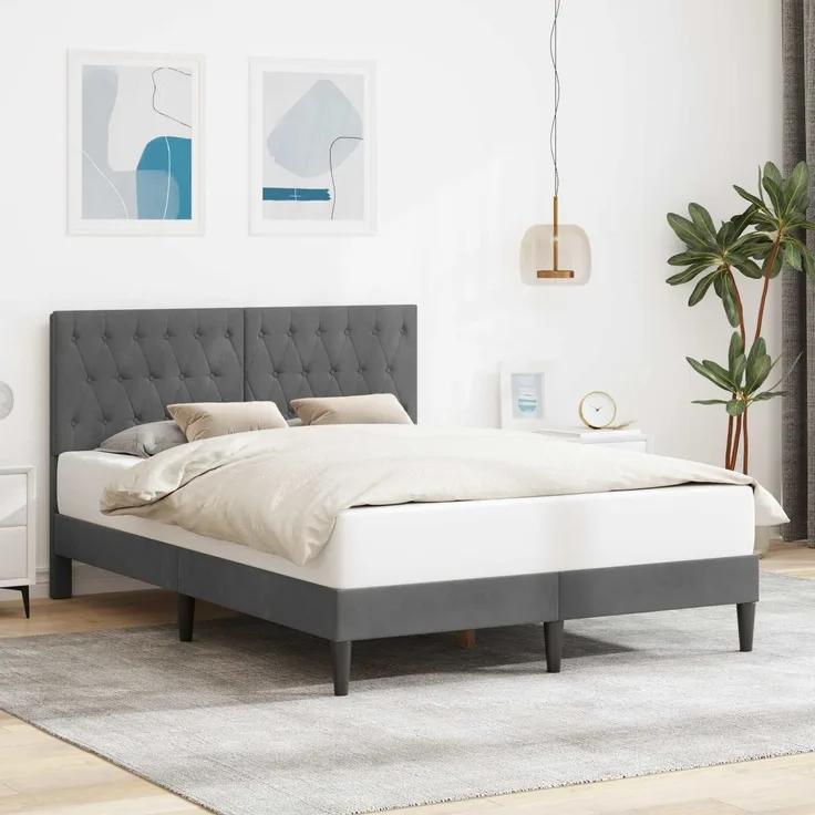 vidaXL Bettrahmen mit Kopfteil Dunkelgrau 120 x 190 cm Samt 42027650