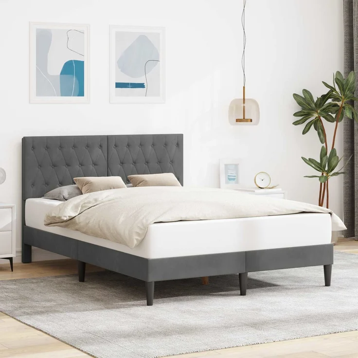 vidaXL Bettrahmen mit Kopfteil Dunkelgrau 120 x 190 cm Samt 42027650 – Bild 1