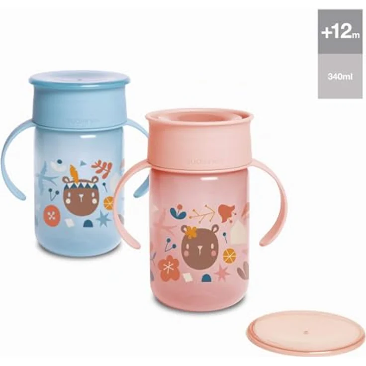 SUAVINEX Trinkbecher für Babys, mit Griffen und Auslaufschutz, für Babys + 12 Monate, spülmaschinenfest, blau, 340 ml, 401195 – Bild 4