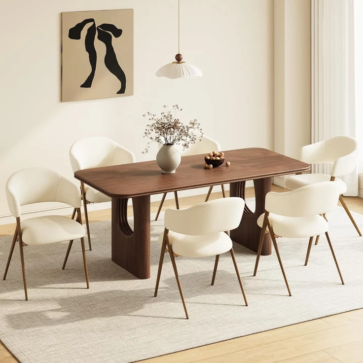 MALOL 6er Set Esszimmerstühle, Mid-Century Modern Stil, mit Eisenbeinen, offener Rückenlehne und gepolstertem Sitz, für Wohnzimmer, Schlafzimmer, Restaurant, Café, Beige